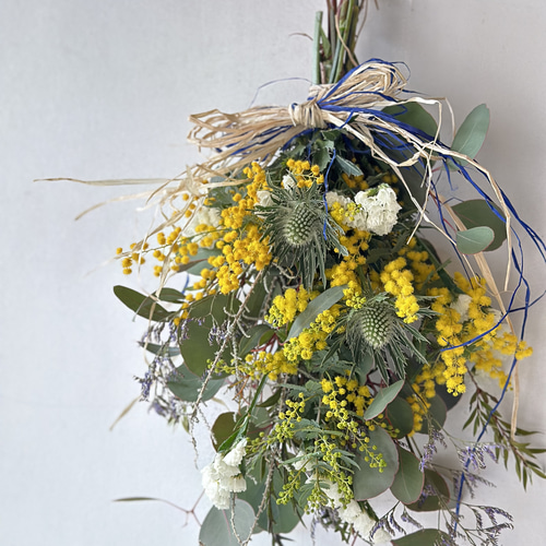 作りたて発送開始しました＞ミモザとユーカリの香るスワッグ スワッグ