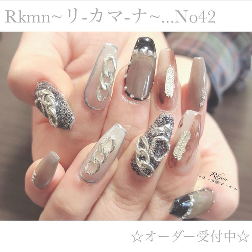 ネイルチップ つけ爪 ブラック ハード チェーン かっこいい