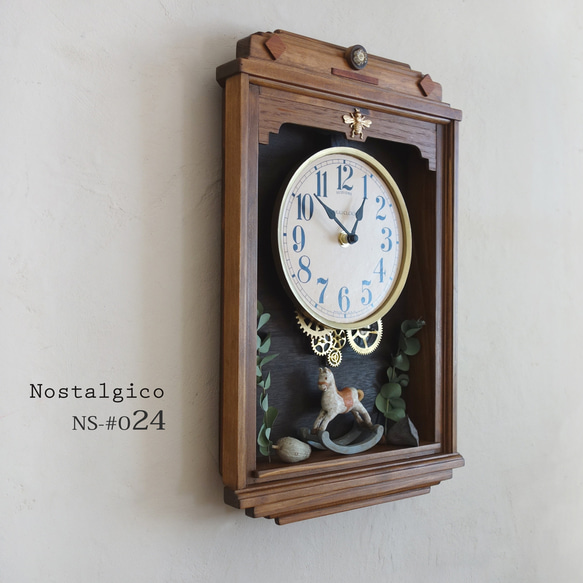 【送料無料】NOSTALGICO #024 レトロな掛け時計　Mサイズ 手作り品 アンティーク調 木製　インテリア 3枚目の画像