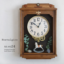 【送料無料】NOSTALGICO #024 レトロな掛け時計　Mサイズ 手作り品 アンティーク調 木製　インテリア 1枚目の画像