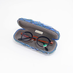珠繡眼鏡盒硬盒雙面繡藍紗 第5張的照片