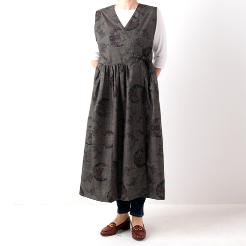 アンティーク大島紬のカシュクールワンピース ジャンパースカート ジレ