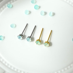 3mmブルーオパールの一粒ピアス　サージカルステンレス　シンプル　小さい　10月誕生石　春　ミント　母の日 3枚目の画像