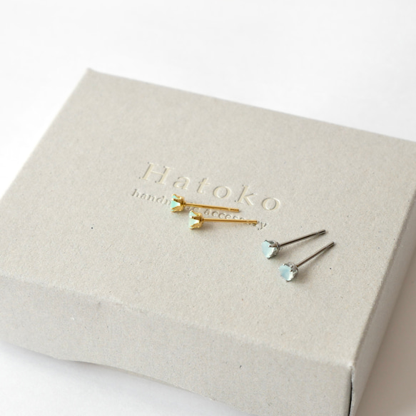 3mmブルーオパールの一粒ピアス　サージカルステンレス　シンプル　小さい　10月誕生石　春　ミント　母の日 5枚目の画像