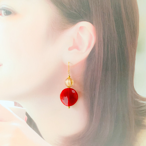 赤*花びら*ピアス イヤリング ピアス（フック・チェーン） macaron1617 
