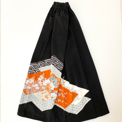 黒留袖着物リメイクウエストゴムロングスカート送料無料フリーサイズ1点物黒留袖着物リメイクロングスカートNO.1539 6枚目の画像