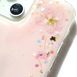 ❁⃘数量限定❁⃘桜ピンク｡❀·̩͙スマホリング付き 押し花スマホケース  全機種 iPhone15 さくら 5枚目の画像