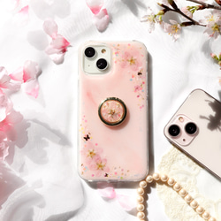 ❁⃘数量限定❁⃘桜ピンク｡❀·̩͙スマホリング付き 押し花スマホケース  全機種 iPhone15 さくら 4枚目の画像