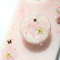 ❁⃘数量限定❁⃘桜ピンク❀スマホグリップ付き 押し花スマホケース  全機種 クリア iPhone15 3枚目の画像