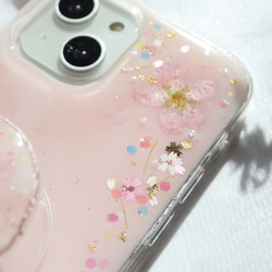❁⃘数量限定❁⃘桜ピンク❀スマホグリップ付き 押し花スマホケース  全機種 クリア iPhone15 7枚目の画像