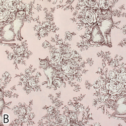 ハーフカットサイズ！アンティーク調！『ロイヤルビンテージ 　猫とバラ柄　ねこ　 Bーピンク』～52×50㎝でカット済み～ 1枚目の画像