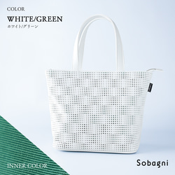 ★エシカルレザーSobagni（ソバニ）★おしゃれなミニトートのTRICK TOTE★ホワイト×ブルー 4枚目の画像