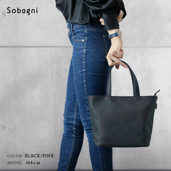 ★エシカルレザーSobagni（ソバニ）★おしゃれなミニトートのTRICK TOTE★ブラック×パープル 19枚目の画像