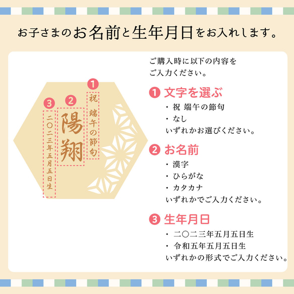 【翌日発送】 端午の節句 名前札 兜飾り 五月人形 名前 こどもの日 初節句 節句 飾り ひのき 木 木製 木札 命名書 13枚目の画像