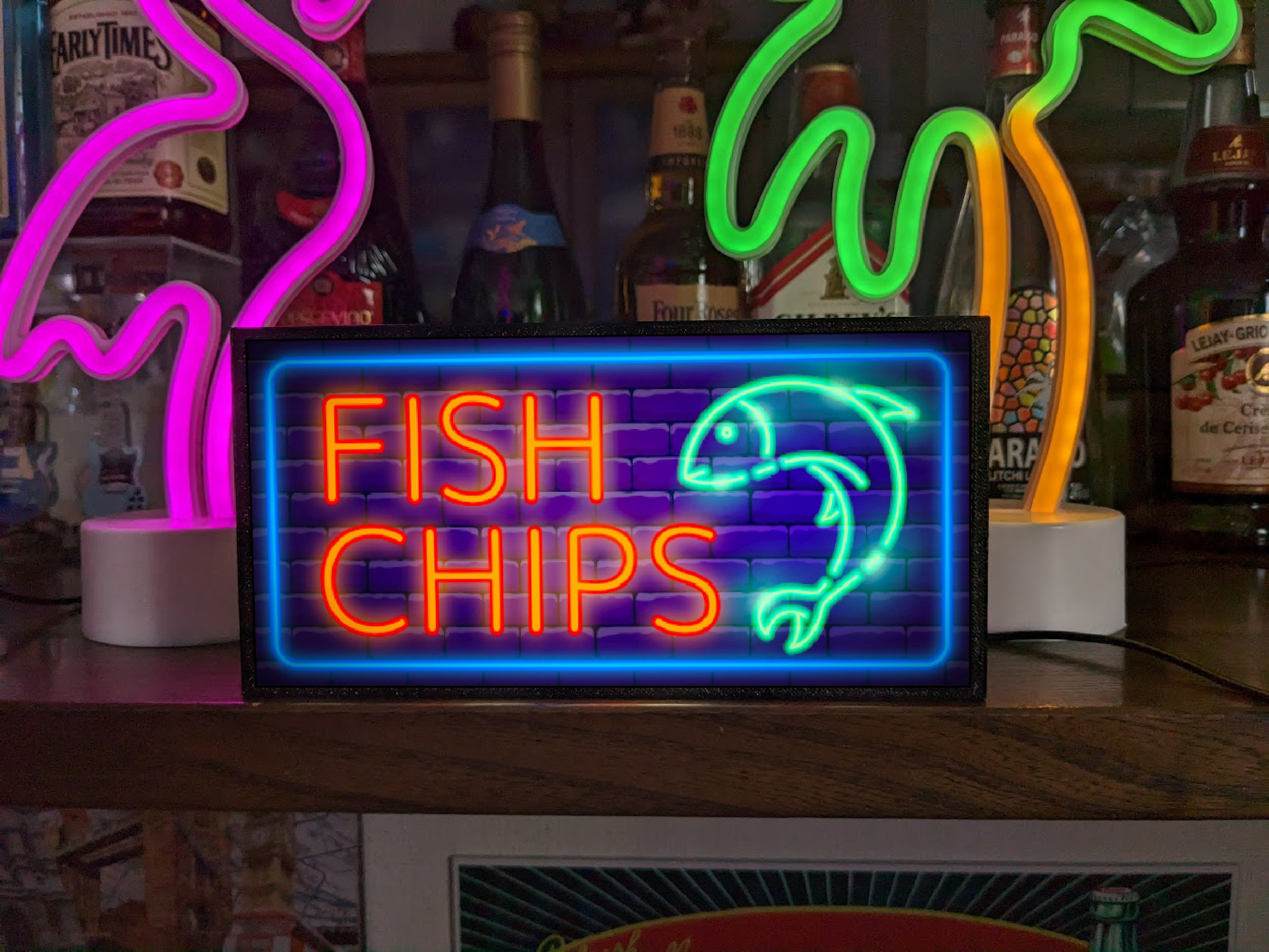 【オーダー無料】フィッシュチップス 魚 唐揚げ 店舗 キッチンカー ミニチュア 照明 看板 置物 雑貨 ライトBOX
