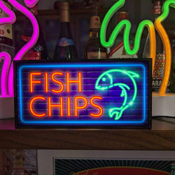 【オーダー無料】フィッシュチップス 魚 唐揚げ 店舗 キッチンカー ミニチュア 照明 看板 置物 雑貨 ライトBOX 1枚目の画像
