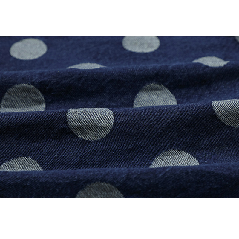 水玉デニムベスト　ジャガード織水玉100%コットンデニムベスト　ブルー　S-Mサイズ　S211
