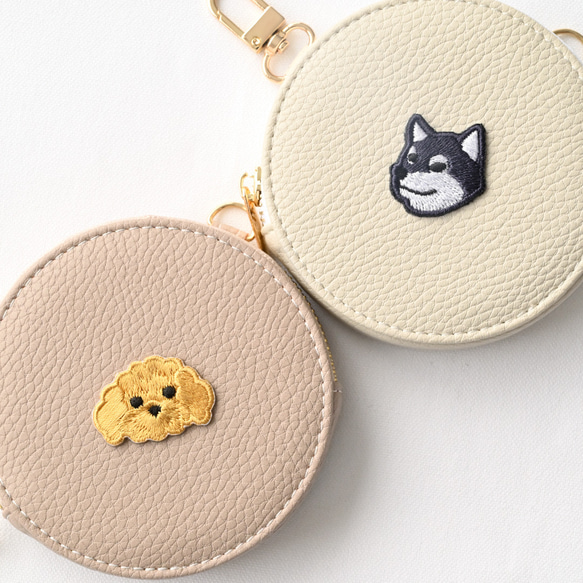 ラウンドポーチ 【 simple ワッペン 犬 】 刺繍 小物入れ コインケース ミニ財布 レザー ペット A267I 13枚目の画像