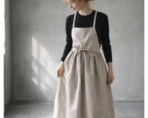 そのままお出かけリネンギャザーエプロン／コットンリネンエプロン