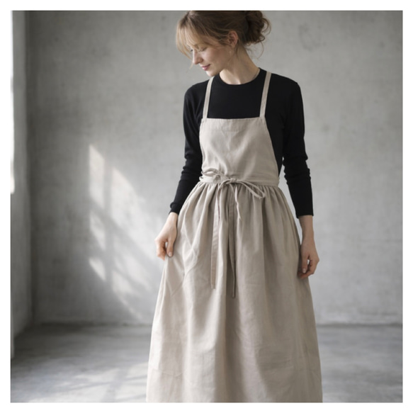 そのままお出かけリネンギャザーエプロン／コットンリネンエプロン