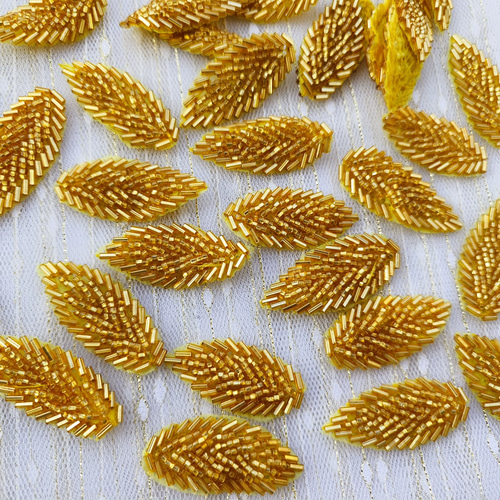 20枚入り ゴールド葉っぱ ビーズ 刺繍 モチーフ ハンドメイドパーツ 