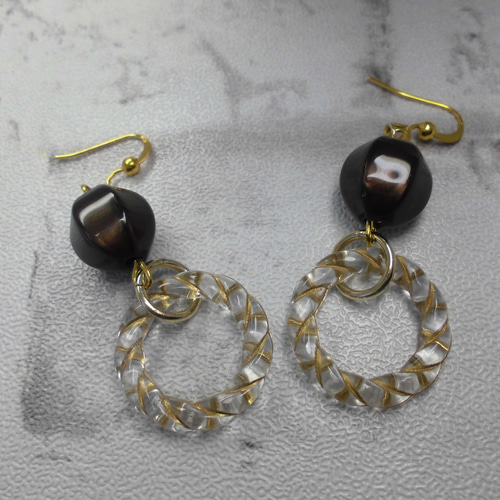 ○1145-ブラックレトロピアス○ ピアス（フック・チェーン） handkiyo 