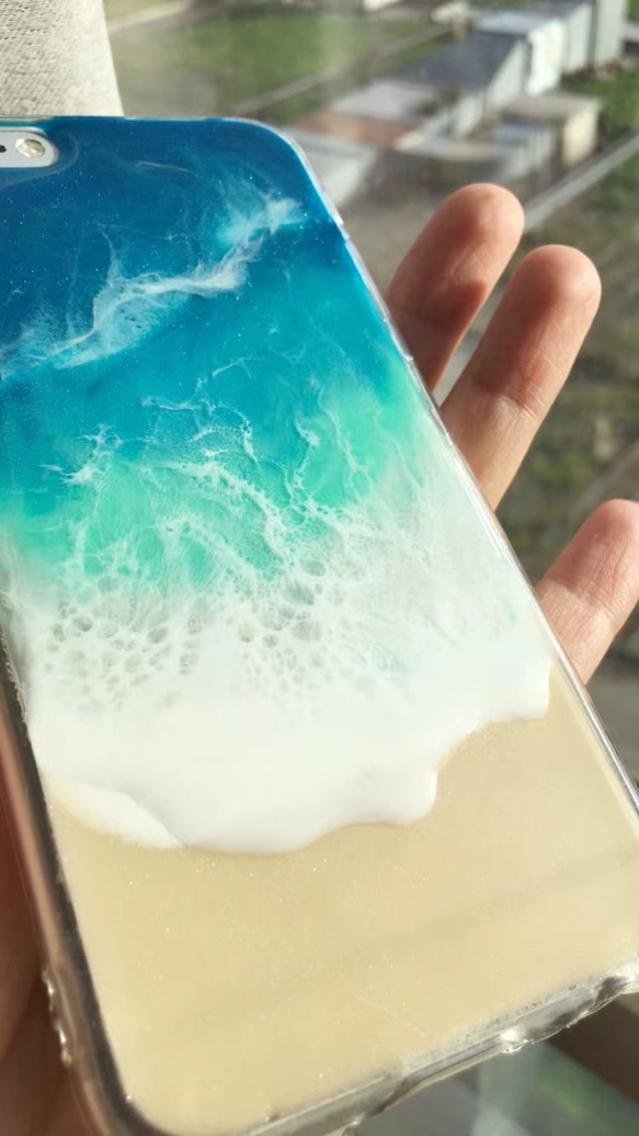 iPhone15 14 13 ケース レジンオーシャンアート シェル スマホケース 海波アート Andriod全機種対応 2枚目の画像