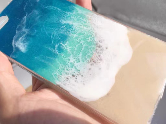 iPhone15 14 13 ケース レジンオーシャンアート シェル スマホケース 海波アート Andriod全機種対応 7枚目の画像