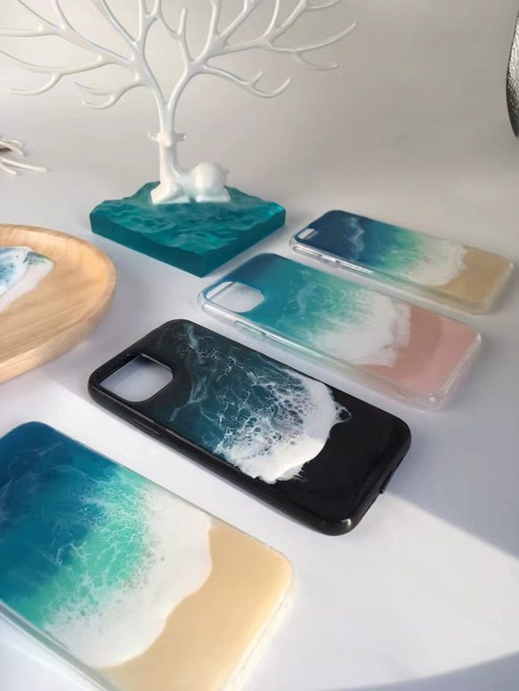 iPhone15 14 13 ケース レジンオーシャンアート シェル スマホケース 海波アート Andriod全機種対応 9枚目の画像