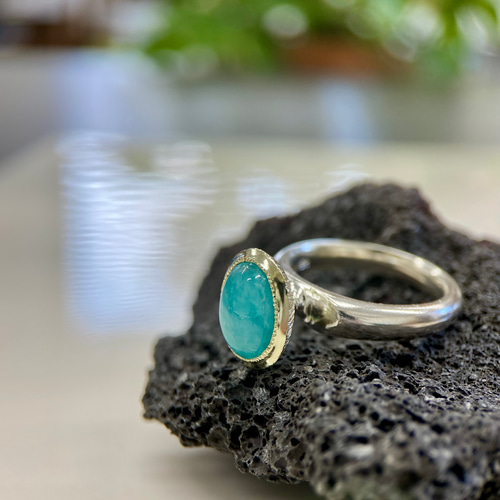 K14&silver925 アマゾナイトリング(送料無料)希望の石 指輪