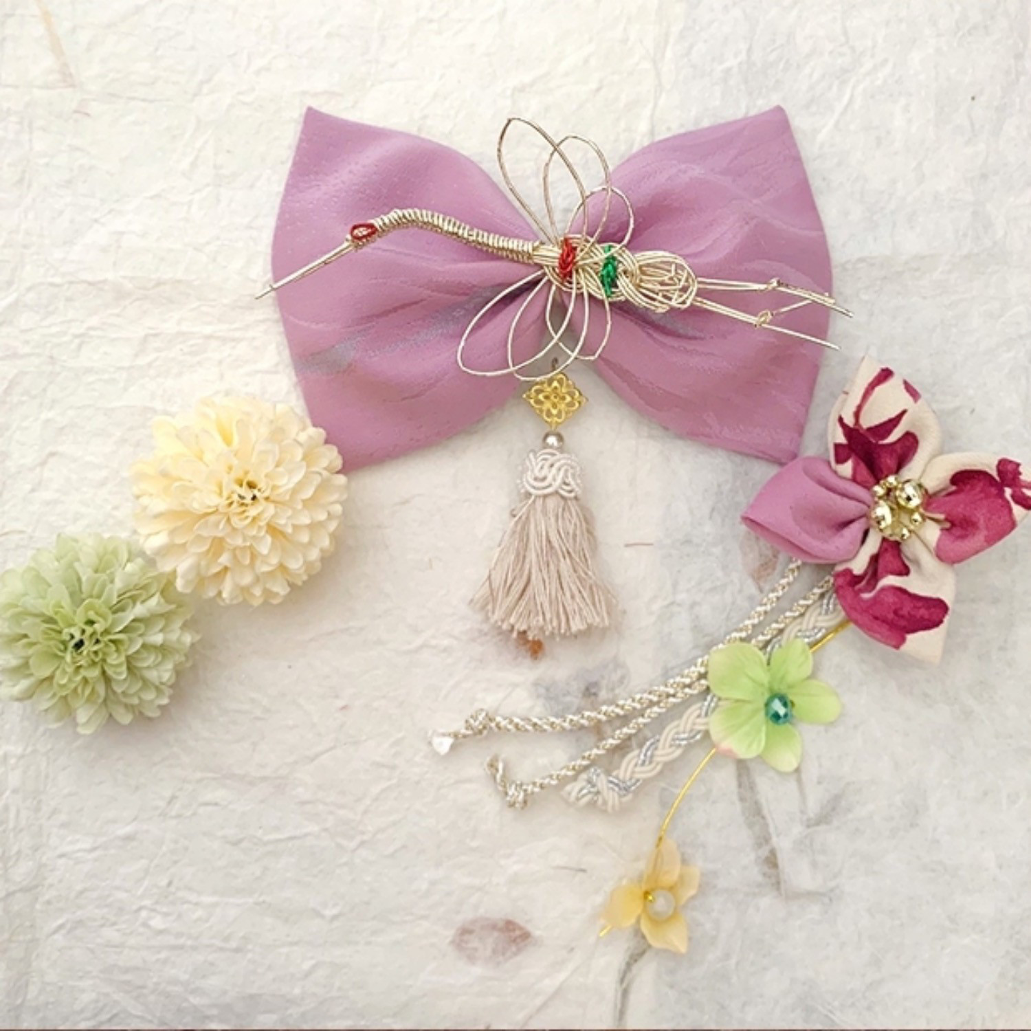 【送料無料】結婚式　成人式　髪飾り　リボン  和モダン　大人なアンティークリボンの京美人飾り (香り風に咲くライラック)