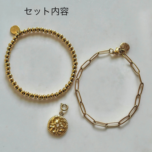 サージカルステンレス ブレスレット チャーム セット メタル サージカルステンレス ブレスレット チャーム セット メタル