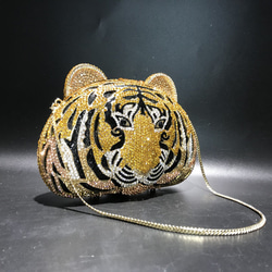 虎頭琉璃ドリルが付いた空洞金属クリスタルイブニングバッグ、手作りのドリルが付いたバッグ 1枚目の画像