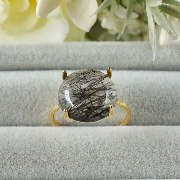 受注制作】ブラックルチルクォーツ 7号〜フリーサイズリング 18k