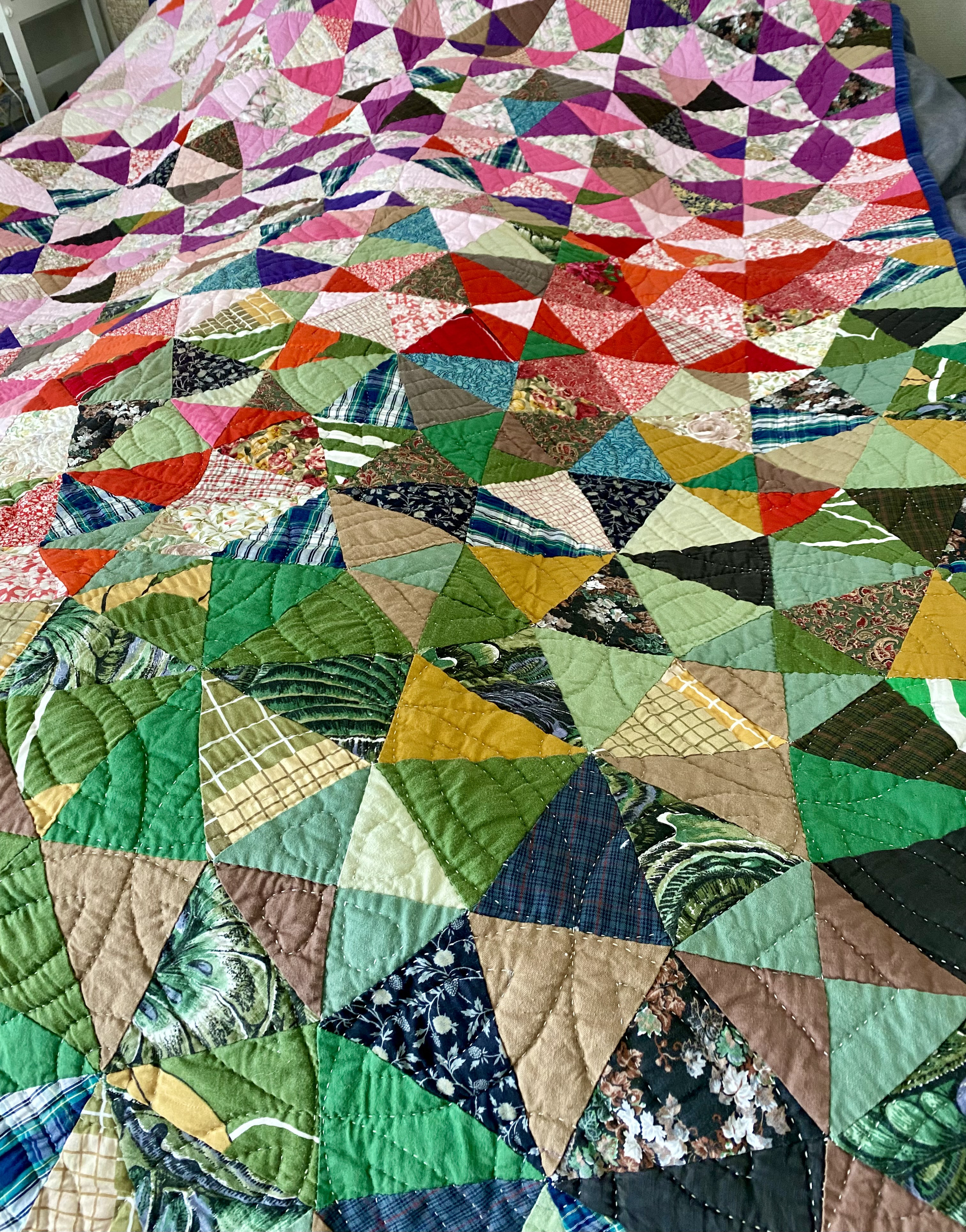 パッチワークマルチカバー　特大サイズ　ハンドメイド マルチカバー 正方形 90cm×90cm パッチワークデニム