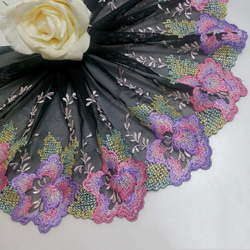 1m 花柄 刺繍 チュールレース　ハンドメイド　生地　手芸　素材　はぎれ　 1枚目の画像