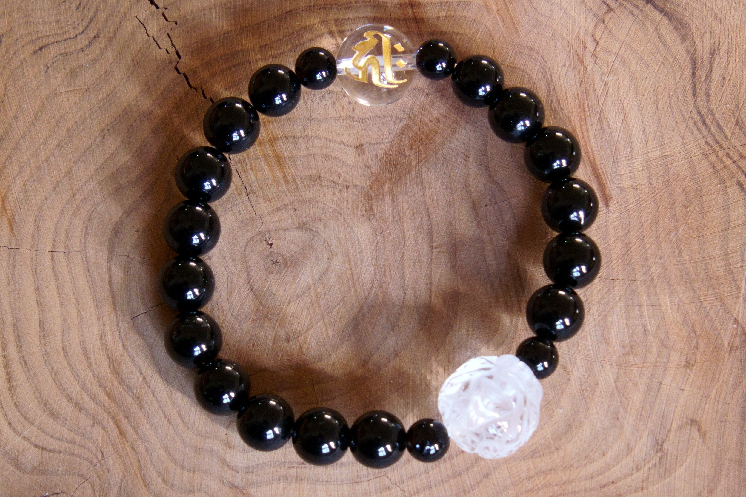 【受注制作】御守りブレスレット＊黒（チベットモリオン）