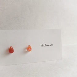 ピアス カーネリアン 金木犀 天然石 しずく ドライフラワー 金紙 氷