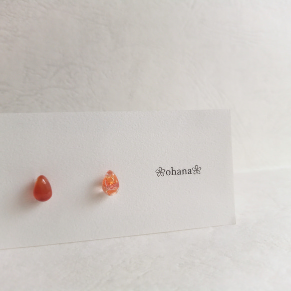 ピアス カーネリアン 金木犀 天然石 しずく ドライフラワー 金紙 氷