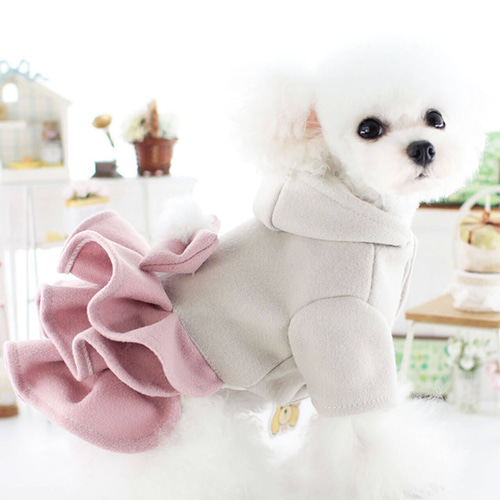 【気質アップ】 ワンピース フリル ポンポン ピンク 紫 ペット服 犬の服 犬服 犬服・アクセサリー