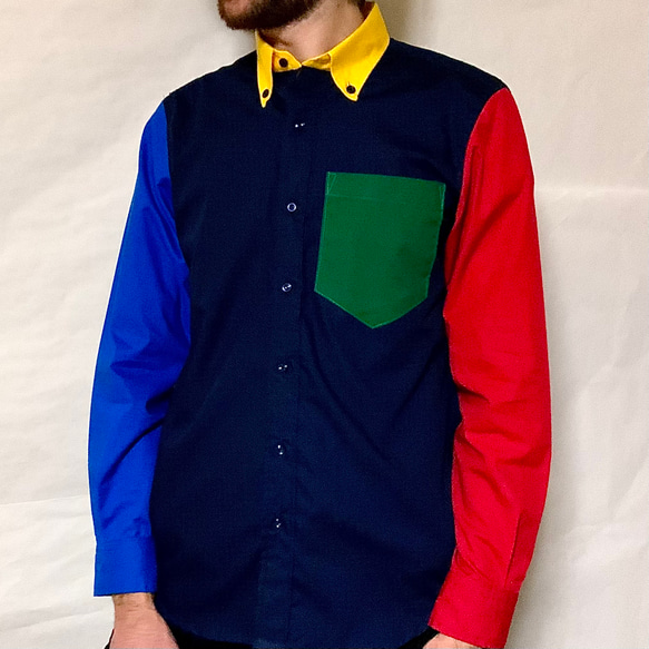 サイズ指定可☆カラーブロック②☆ボタンダウン☆メンズシャツ シャツ