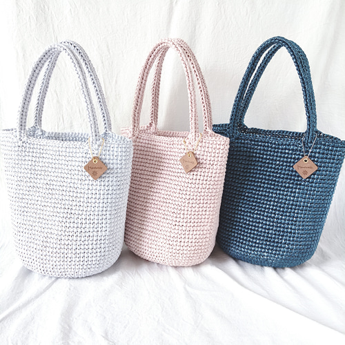 パステルカラーの手編みバッグ｡⁠*ﾟ⁠+ スズランテープバッグ バケツ