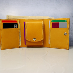 三つ折りコンパクト革財布　キャメル 5枚目の画像