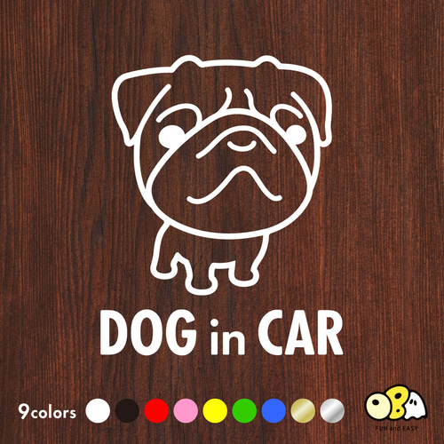 DOG IN CAR/パグB カッティングステッカー KIDS IN CAR・BABY IN CAR 