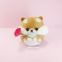 【予約販売】【早割】4/21まで　カーネーション柴犬(赤柴・白柴・黒柴) 母の日　～Wool Farm～　羊毛フェルト 2枚目の画像