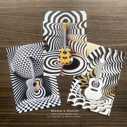 おしゃれな ギター＆ 幾何学模様 のイラスト アート ３枚 ハガキ ポストカード セット ♪ 1枚目の画像