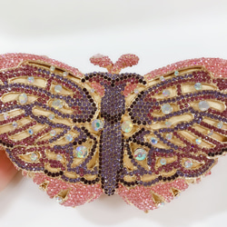 ピンク蝶モチーフクラッチ | ダイヤモンド装飾 | フォーマル・パーティー用水晶バッグ 5枚目の画像