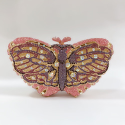 ピンク蝶モチーフクラッチ | ダイヤモンド装飾 | フォーマル・パーティー用水晶バッグ 4枚目の画像