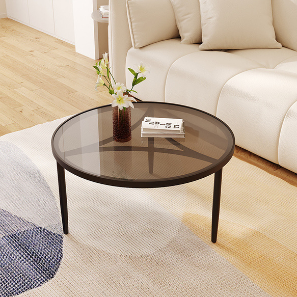 ラウンド型サイドテーブル コーヒーテーブル 強化ガラス 丸 45cm シンプル モダン ch-1509 8枚目の画像