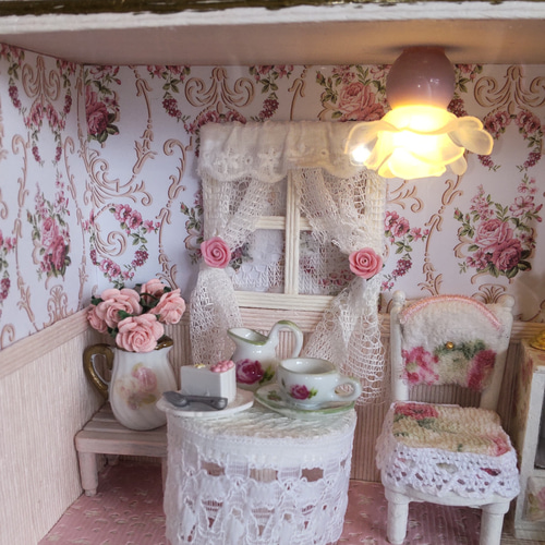 ドールハウス ミニチュア お花屋さん シャビーシック ホワイト ぴんく